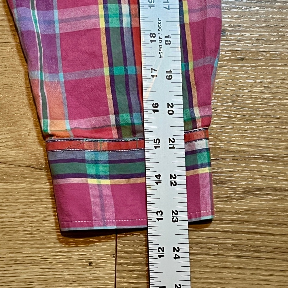 LRL Lauren Jeans Co RL Button Down Shirt Womens L Pink Plaid Cotton Hi Low Top - Picture 9 of 10